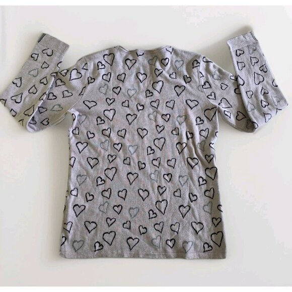 Olsen Sweater Womens US 8 Lavender Heart Shapes AOP LS V Neck Cotton Boho Casual - Picture 16 of 16